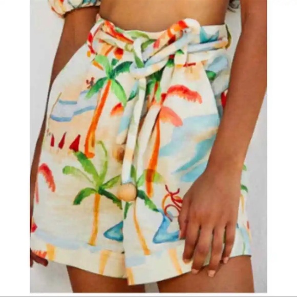 Farm Rio Shorts Copacabana Pattern High Waisted Linen M - Picture 6 of 6